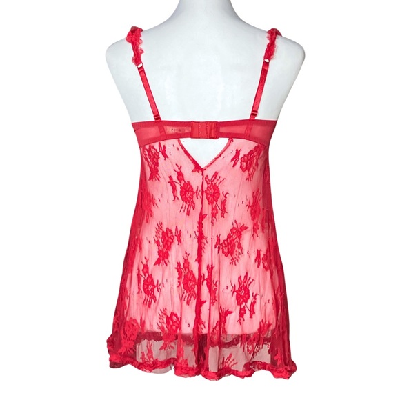 Vintage Y2K Coquette Red Sheer Lace Christmas Slip Dress. S/M. Babydoll Lingerie - Picture 4 of 9